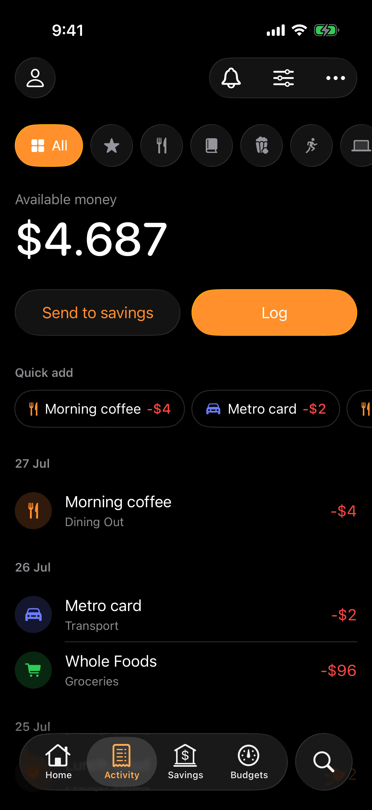 Lucia transactions screen