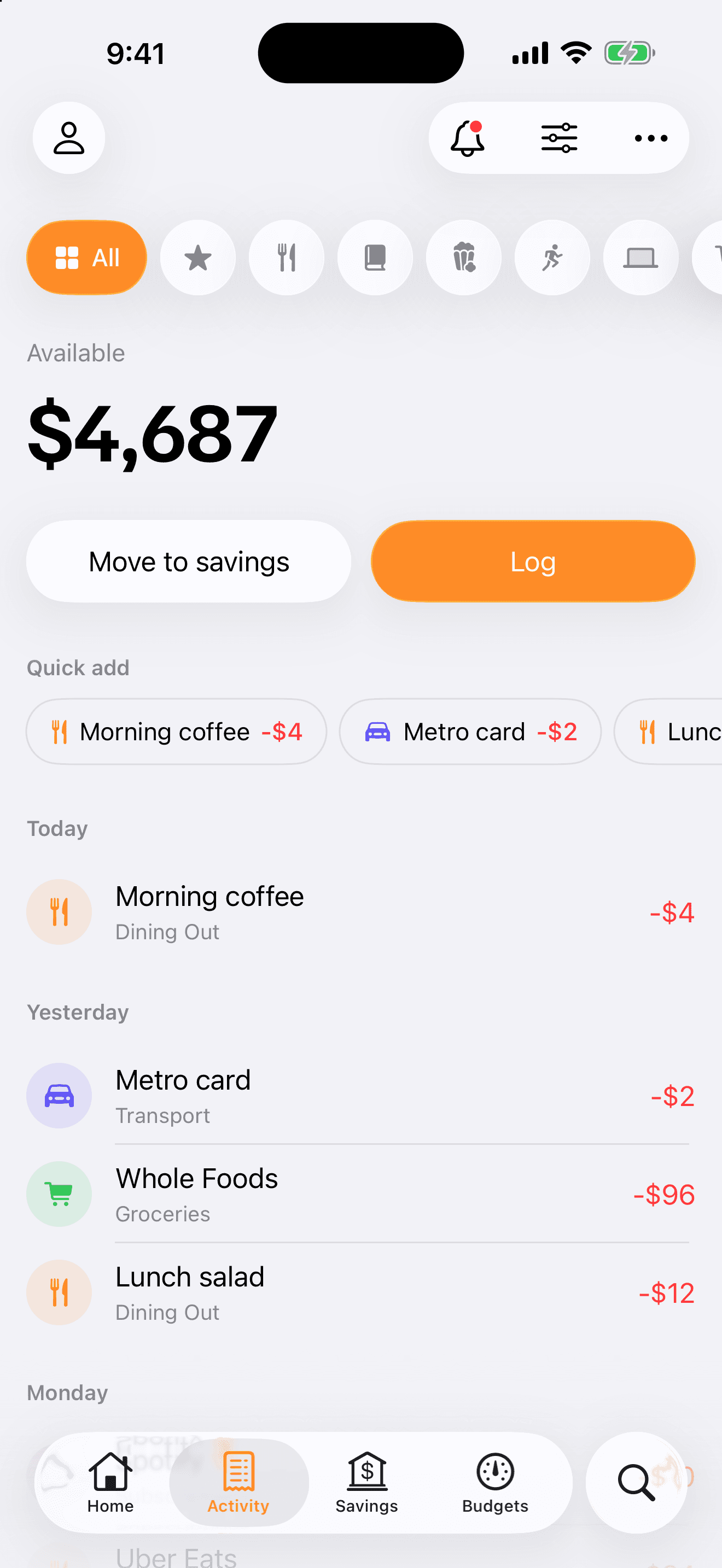 Lucia transactions screen