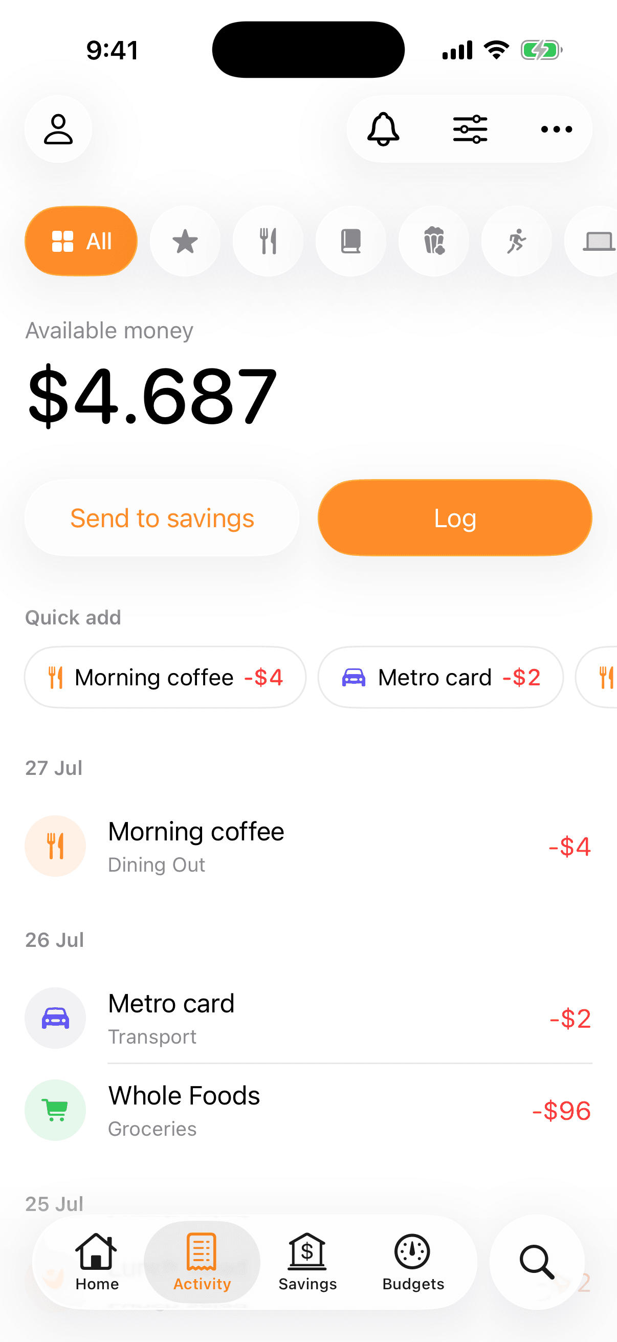 Lucia transactions screen